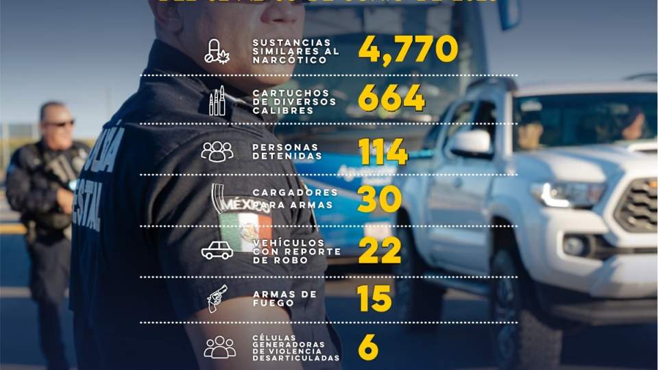 Registra Gobierno de Sonora 114 detenciones en operativos de la PESP